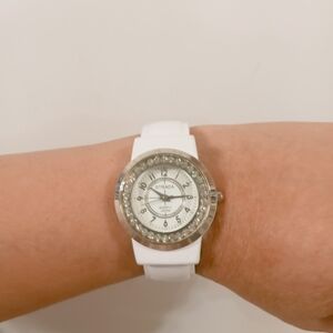 Vintage Strada White Watch with Crystal Accents